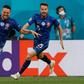 Robert Mak (L) runs off celebrating after his strike helped put Slovakia ahead