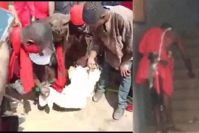 Jujumen scale EC’s Ho office wall to perform enchantment after animal sacrifice at the gate