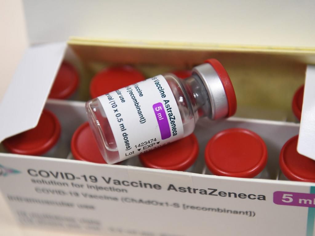 A box containing vials of the AstraZeneca Covid-19 vaccine.