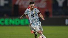 Argentina captain Lionel Messi scored a penalty and hit the woodwork with a freekick but was denied three times by fine saves from Chile goalkeeper Claudio Bravo