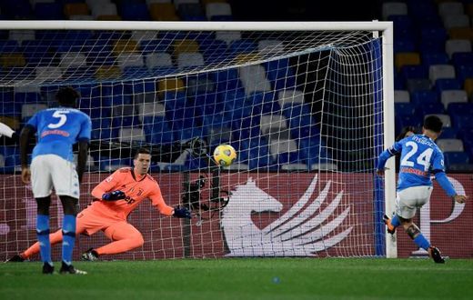 Insigne's (R) winning penalty against Juventus was his 100th Napoli goal
