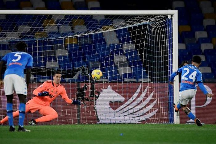Insigne's (R) winning penalty against Juventus was his 100th Napoli goal
