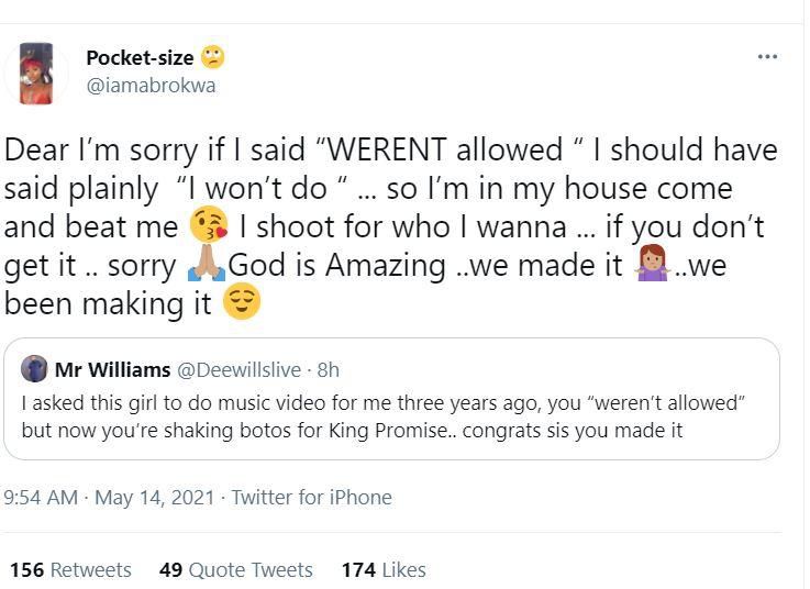 Dee Wills and video vixen exchange on Twitter