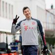 Robert Lewandowski, seen here in Bayern Munich training last November, took part in running drills on Monday for the first time after a knee injury