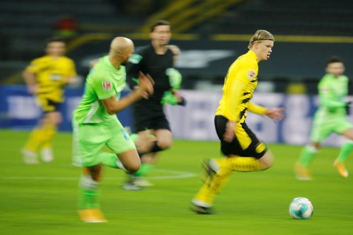 Erling Braut Haaland (C) made his Borussia Dortmund comback after injury in Sunday's 2-0 home win against Wolfsburg