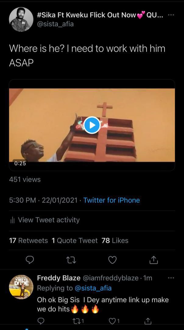 Sista Afia falls in love with Freddy Blaze's craft