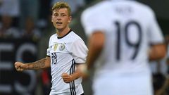 Max Meyer celebrates scoring for Germany in a friendly against Finland in 2016