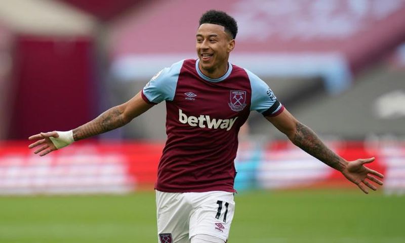 West Ham midfielder Jesse Lingard celebrates scoring against Leicester