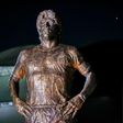 A statue of Diego Maradona outside the Estadio Unico Madre de Ciudades stadium in Santiago del Estero, Argentina, unveiled on June 3, 2021