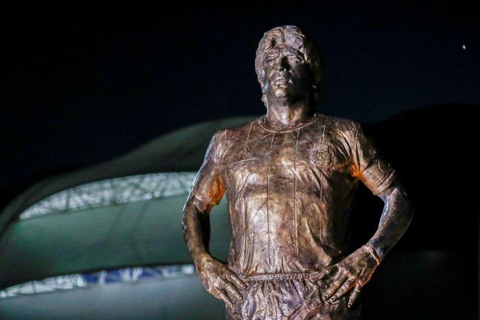 A statue of Diego Maradona outside the Estadio Unico Madre de Ciudades stadium in Santiago del Estero, Argentina, unveiled on June 3, 2021