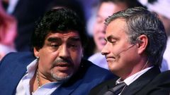 Tottenham manager Jose Mourinho (right) with late Argentine star Diego Maradona