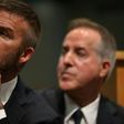 David Beckham and Jorge Mas (R), whose Inter Miami MLS club has been fined $2 million for roster and salary rules violations in the singing of French World Cup-winner Blaise Matiudi