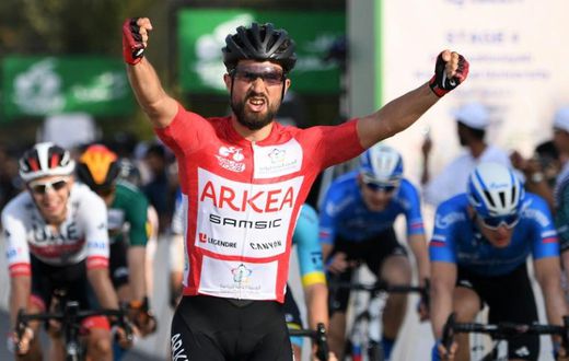 Nacer Bouhanni winning a stage on the Saudi Tour in February 2020