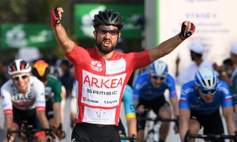 Nacer Bouhanni winning a stage on the Saudi Tour in February 2020