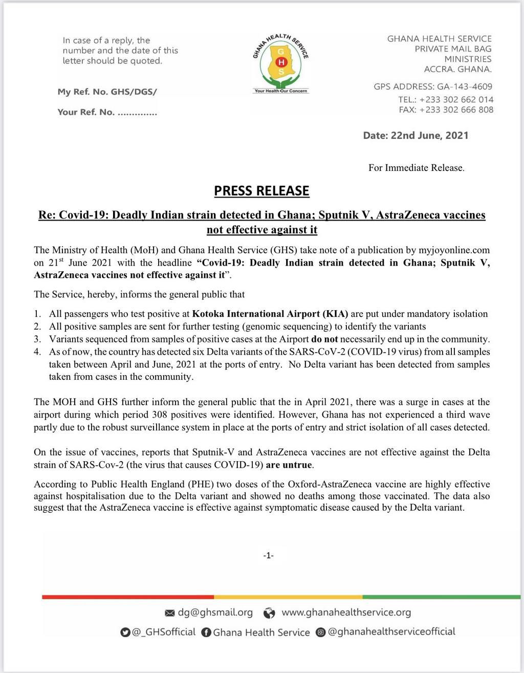 GHS PRESS RELEASE