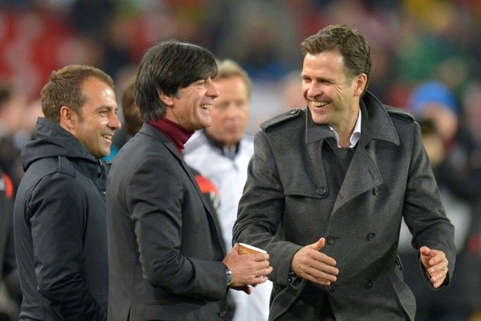 Bierhoff (R) says he will "intensify" talks with Flick (L) about replacing Loew (C) as Germany coach