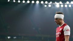 Arsenal's David Luiz played on for the first half after a nasty clash of heads with Wolves' Raul Jimenez