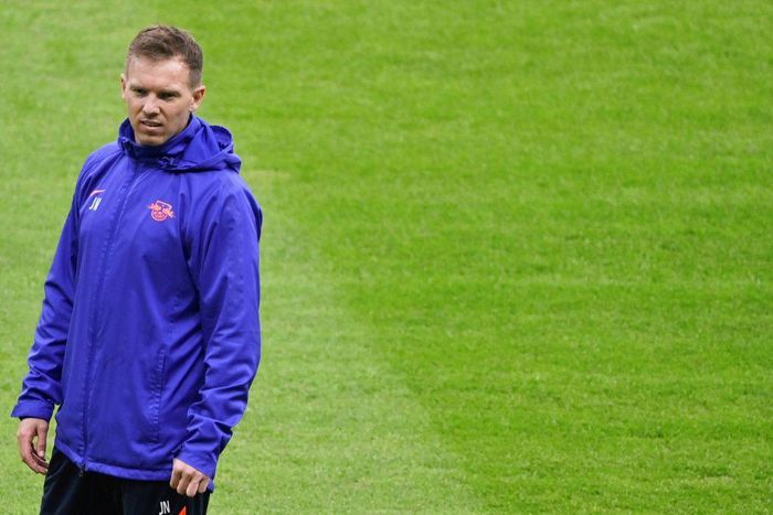 Leipzig head coach Julian Nagelsmann oversees their final training session at Berlin's Olympic Stadium on Wednesday