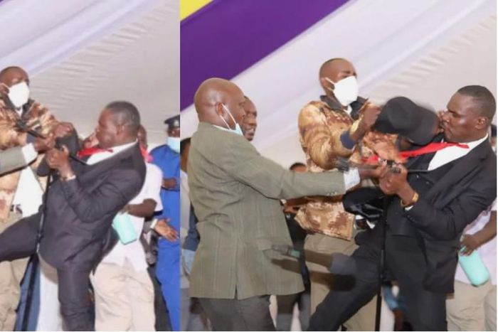 Funeral service halted as MPs in suit and tie exchange blows