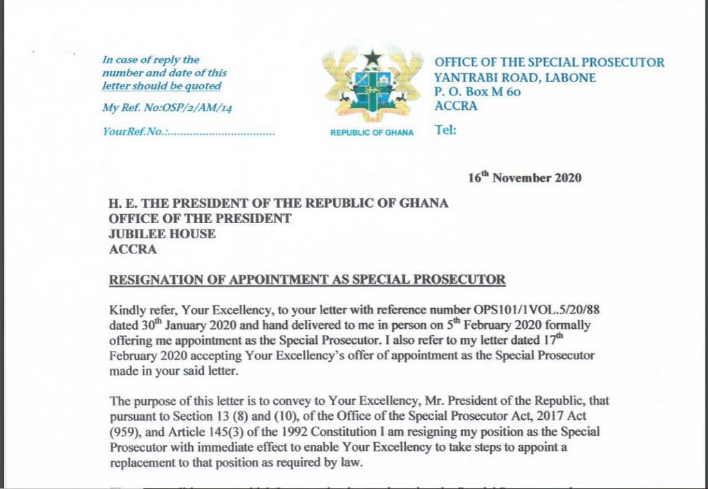 Martin Amidu has resigned as Special Prosecutor