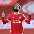 Mohamed Salah celebrates  equalising for Liverpool against Aston Villa at Anfield