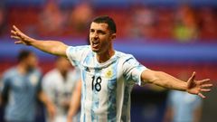 Guido Rodriguez celebrates after scoring the winner for Argentina against Uruguay in the Copa America