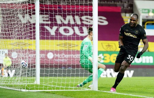 Two good: Michail Antonio (right)scored twice as West Ham beat Burnley 2-1