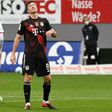 Robert Lewandowski reacts after his miss at Freiburg last Saturday which would have given him a record 41st Bundesliga goal this season