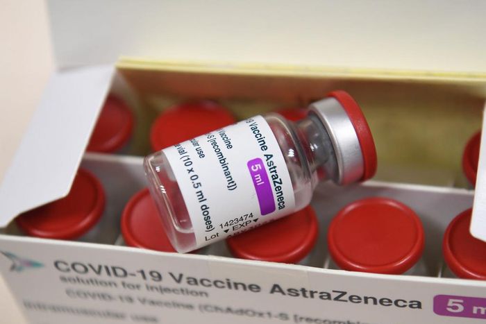 A box containing vials of the AstraZeneca Covid-19 vaccine.