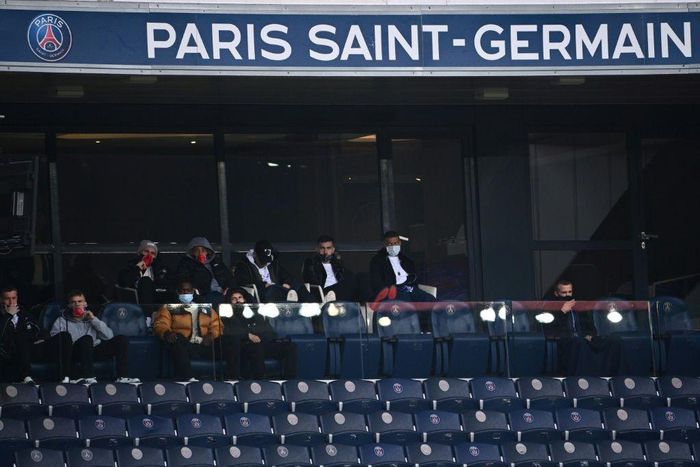 Kylian Mbappe sat next to team-mate Leandro Paredes in the stand as PSG beat Lens