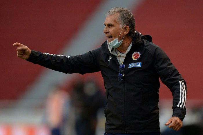 Carlos Queiroz gestures when coaching Colombia against Ecuador in a 2022 World Cup qualifier last November
