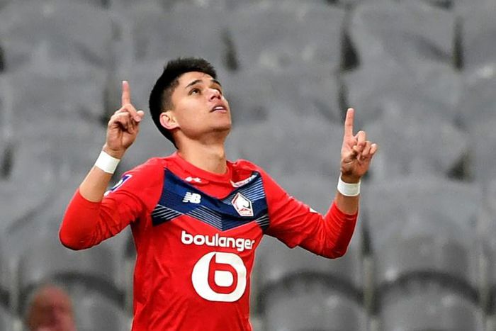 Late strike: Lille's Brazilian forward Luiz Araujo celebrates