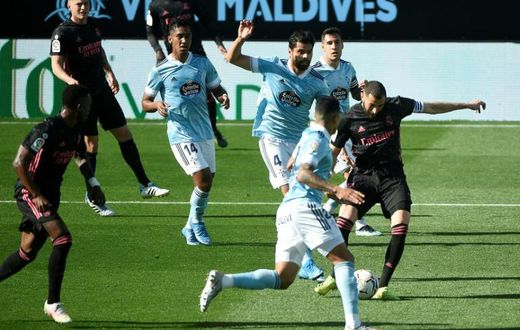 Karim Benzema scored twice for Real Madrid against Celta Vigo in La Liga on Saturday.
