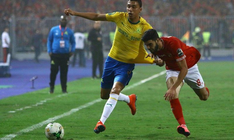 Brazilian Ricardo Nascimento (L) scored first for leaders Mamelodi Sundowns in a 3-0 South African Premiership triumph at Orlando Pirates Sunday.