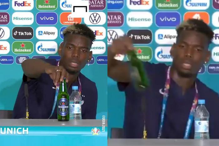 Watch: Paul Pogba removes Heineken beer during press conference due to Muslim beliefs