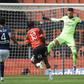 Nigerian striker Terem Moffi (C) scored a hat-trick to move Lorient four points clear of the relegation play-off place