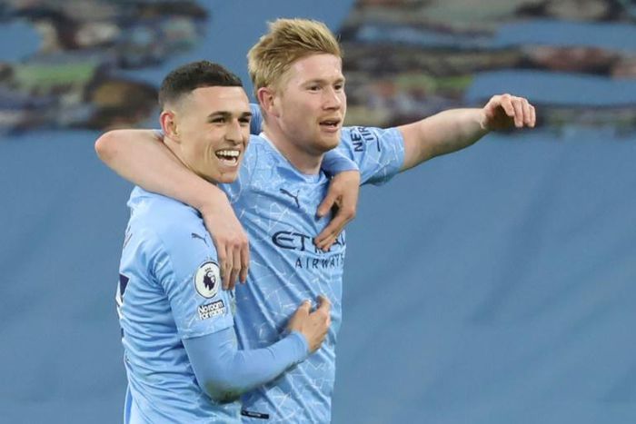 Two good: Kevin De Bruyne (right) scored twice in Manchester City's 5-2 thrashing of Southampton