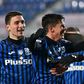 Matteo Pessina (C) and Duvan Zapata (R) celebrate scoring in Bergamo