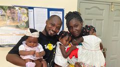 Funny Face's baby mama with his children pay him surprise visit