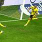 Raphael Guerreiro (L) celebrates scoring the winning goal for Dortmund in Wednesday's 2-0 home win over Union Berlin
