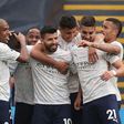 Manchester City celebrate Sergio Aguero's goal at Crystal Palace