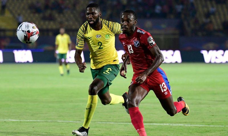 Mamelodi Sundowns match-winner Peter Shalulile (R) playing for Namibia against South Africa in the 2019 Africa Cup of Nations.