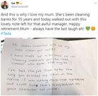 Bank cleaner writes thought-provoking farewell letter to staff after 35 years of work