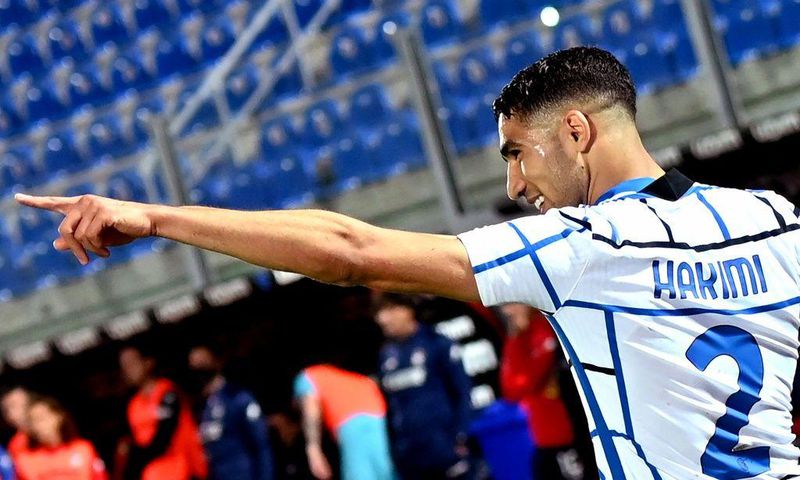 Achraf Hakimi celebrates after scoring against Crotone.