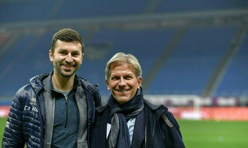 Parma's US owner Kyle J. Krause (R) and his son Tanner before a Serie A match against AC Milan in December 2020.