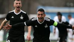 Frank Castaneda celebrates a goal for Sheriff Tiraspol against Milsami in March