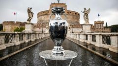 The Euro 2020 trophy on display in Rome, where the competition kicks off on Friday