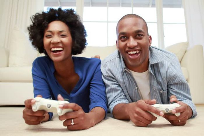 Couple playing game together