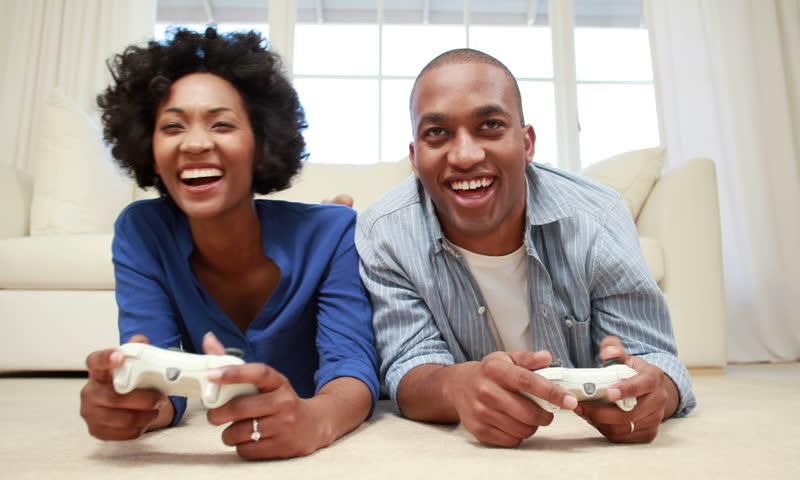Couple playing game together