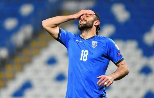 Vedat Muriqi of Kosovo, whose team play Spain on Wednesday in a World Cup qualifier overshadowed by a diplomatic spat